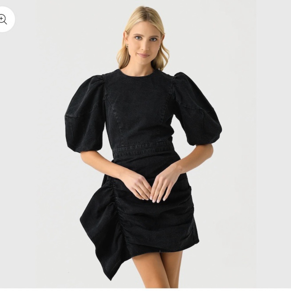 RHODE Women's Pia Black Denim Puff Sleeve Mini Dress Sz. 4 - Picture 4 of 16
